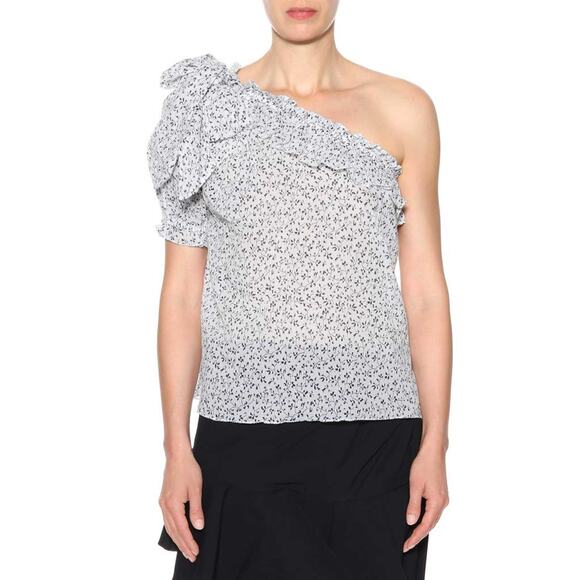 Ulla Johnson Alene One Shoulder Cotton Top Porcelain Floral Vine Puff Sleeve Bow - Picture 13 of 13